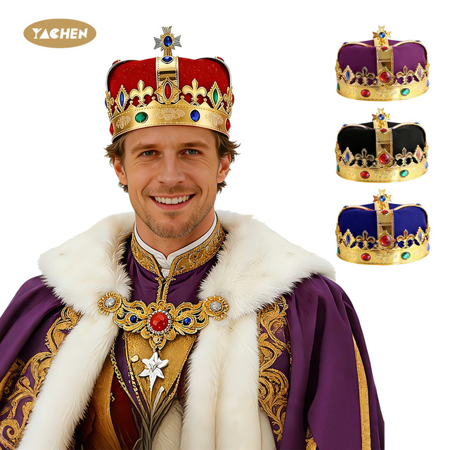 YACHEN Medieval Prince King Costume Headpiece Cosplay Dress up Gold Crown Decor Apparel Royal Gold King Crowns for Men&Women