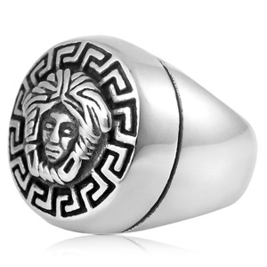 yunnique Men's <b>Titanium</b> Steel <b>Ring</b> Geometric Pattern Great Wall Design Retro Style Gift Jewelry - Product Image 4