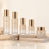 Ensemble de flacons pulvérisateurs en verre dégradé doré givré de qualité supérieure, 40-120 ml, avec pompe, et pots à crème, personnalisables OEM pour sérum et soins de la peau