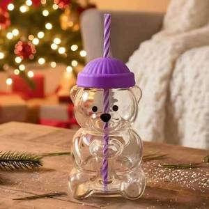 Nouveau stock Tasse en verre en forme d'ours mignon avec couvercle et paille Anti-fuite Grande capacité Utilisation à froid et à chaud Tasse à café - Product Image 5