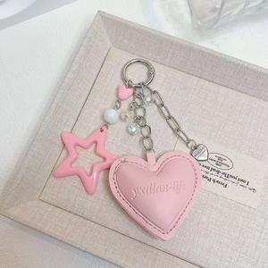 Porte-clés en cuir PU rose pour fille, avec breloque étoile creuse en acrylique mignonne et grand pendentif cœur, pour sac à main ou téléphone - Product Image 6