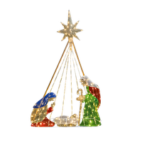 Luz LED Decorativa Navideña con Motivo de la Sagrada Familia, Escultura 2D, 110V, IP65 Impermeable, Marco de Hierro para Decoración de Jardín o Patio Exterior
