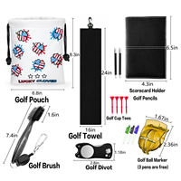 Tas Serut Aksesoris Golf, Kantong Penyimpanan Bola Golf dan Tee, Bordir Semanggi Keberuntungan, Bahan Kulit PU