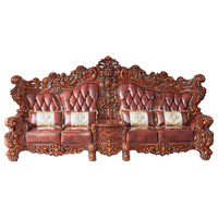 Europäisches Echtleder-Sofa-Set, Doppelseitig Geschnitztes Massivholz-Wohnzimmersofa Hochwertige Möbel für Häuser und Villen