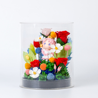 Petit garçon/fille fait main avec des fleurs préservées dans une boîte ronde en acrylique pour la fête des mères, la Saint-Valentin, cadeaux, décoration de la maison