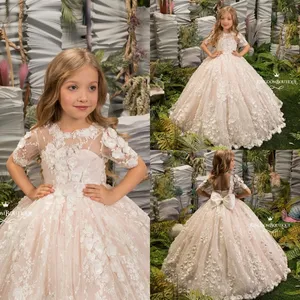 Детские платья с длинным рукавом для девочек на свадьбу, с цветочным кружевом и аппликациями, новинка 2026 года, для малышей, нарядные платья для выступлений, детская официальная одежда для выпускного вечера - Product Image 2