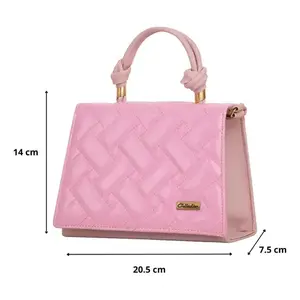 Bolso de Hombro para Mujer Mariconera, Color Rosa, Acolchado, Cuero Genuino, Decoración de Rosas Doradas, Estilo Bohemio, Correa Única - Product Image 4