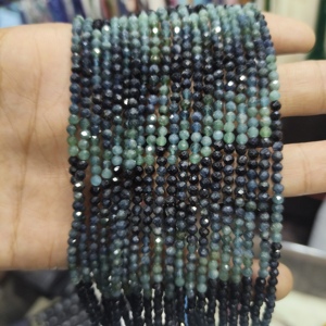 Perles d'espacement en tourmaline bleue naturelle authentique, micro-facettées, en forme de boule, plaquées argent, en laiton, pour la fabrication de bijoux DIY, cadeau de mariage - Product Image 3