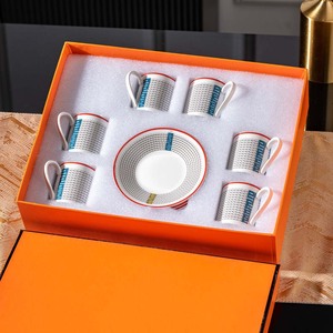 Refined High Quality Porcelain Coffee Cup And Saucer <b>Set</b> With Modern Rope Motif Service For Sophisticated Home Use And Gifting - Product Image 5