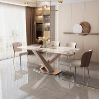 Ensemble de table à manger en pierre frittée de style moderne réglable, 6 places, pour ferme et appartement, durable et écologique