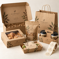 Kit d'emballage personnalisé pour boulangerie avec logo, comprenant boîte à pâtisserie, sac en papier, pochette verticale, porte-gobelet, plateau alimentaire, rouleau d'étiquettes – Fournisseur OEM