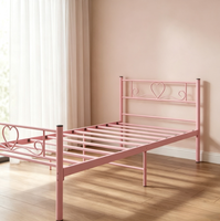 Cadre de lit en métal rose moderne, taille double, plateforme en acier, lit en fer robuste avec forme de cœur pour chambre d'enfants ou de filles