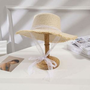 Summer Seaside Vacation Wide-brimmed Burlap Flutter Tie Woven Straw Sun <b>Hat</b> <b>Flat</b> Top Sun Beach Girls Straw <b>Hats</b> for Women - Product Image 5