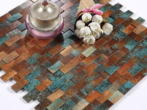 Ready to Ship 3D Mini Brick Peel and Stick Metal Mosaic Retro Bronze Green Brass Aluminium Mosaic <b>Tiles</b> for Interior Home Decor - Product Image 2