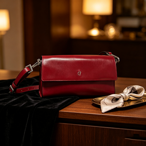 Bright <b>Red</b> Glossy <b>Leather</b> Flap <b>Purse</b>, Rectangular Shape Adjustable Strap Daily Shoulder Bag - Product Image 5