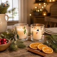 Bocal en verre cylindrique Bonhomme de neige de Noël avec bougie pilier – Vente en gros, Décoration de maison pour les fêtes, Centre de table, Cadeau personnalisé OEM