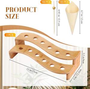 Support de support de cônes à 12 trous présentoir de cône de crème glacée en bambou avec 100 cônes de bois jetables 100 cure-dents fantaisie pour la fête - Product Image 2