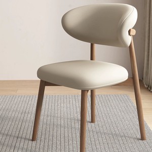 Modern Scandinavian Solid Wood Dining Chair with Faux Leather Upholstery and <b>Backrest</b> for Living Room and Dining Space - Product Image 4