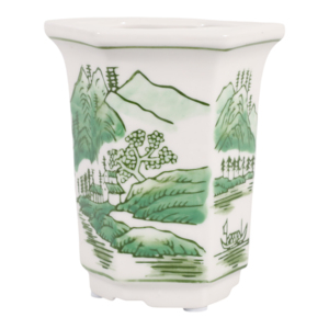 Ceramic Scented <b>Candle</b> Bowl Chinoiserie Green Landscape <b>Small</b> Votive Decor Indoor Outdoor Accent - Product Image 1