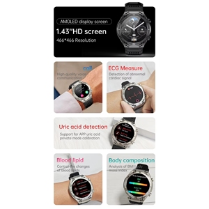 <span class=keywords><strong>Montre</strong></span> connectée JA01 avec bracelet en cuir, écran AMOLED 41-43 mm, boîtier en acier inoxydable, GPS, moniteur de fréquence cardiaque, suivi du sommeil, unisexe - Product Image 2
