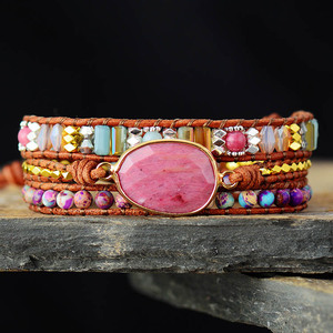 Natural <b>Red</b> Stone Pattern Hand Woven Beaded Women <b>Bracelet</b> Bohemian Multi Layer Gift Jewelry - Product Image 4