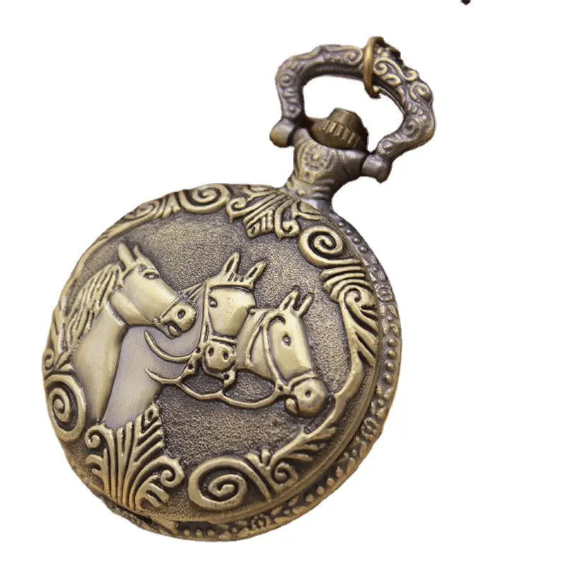 Clássico Três Cavalos Bronze vintage Homens Mulheres modelo antigo Tuo tabela Embossed Pocket Watches
