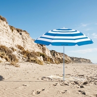 Parasol de marché extérieur rond rayé personnalisé avec impression publicitaire, imperméable en polyester, protection UV50, pour patio et plage