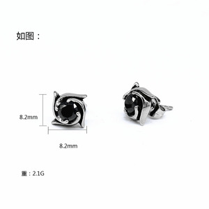 yunnique Stud <b>Earrings</b> Flower Shape Black Stone Claw Setting Titanium Steel Ear <b>Post</b> Gift Occasion - Product Image 2