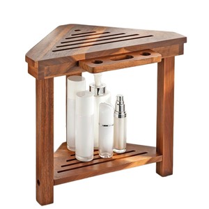 Wooden <b>Corner</b> <b>Shower</b> Stool With Storage <b>Rack</b> For Bathroom Furniture - Product Image 2