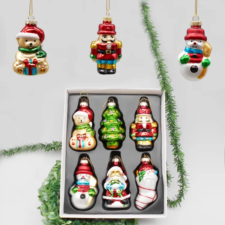 Glas Sneeuwpop Bear Kerstman Notenkraker Xmas Tree Hangers Vakantie Indoor Ornamenten Gift Geschikt Voor Thuis Party Opknoping