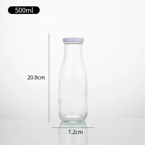 Vente en gros de bouteilles de lait en verre transparent vides de 10oz 500ml 750ml bouteilles de petit-déjeuner vintage avec couvercles pour les enfants de fête - Product Image 3
