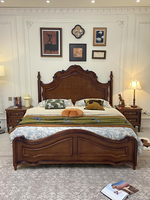Lit de Roi Classique en Bois Massif Sculpté pour Villa et Mobilier de Chambre Antique GSA40-GSA42