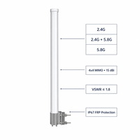 Antenne WiFi omnidirectionnelle extérieure en fibre de verre 2,4/5,8 GHz avec protection IP67, gain 4x15dBi, 2 connecteurs femelles