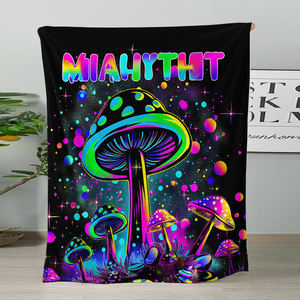 Manta Trippy con estampado de setas, forro polar psicodélico o Sherpa, manta de diseño suave inspirada en alucinógenos - Product Image 3