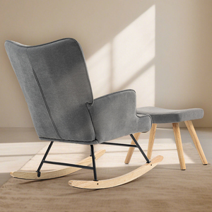 Poltrona a dondolo moderna imbottita con poggiapiedi - Comoda poltrona lounge in tessuto premium per <span class=keywords><strong>soggiorno</strong></span> e camera da letto - Product Image 3