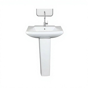 Elegant Modern Ceramic Pedestal <b>Sink</b> Basin with Full Ceramic Crystallization 9L Capacity 580x410x840mm Bathroom Laundry Set - Product Image 3