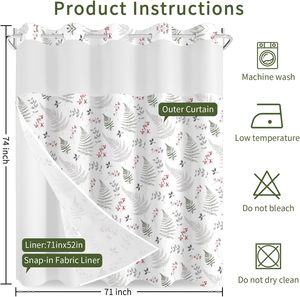 LIVING Green Leaf No Hook Blackout Shower Curtain Snap Liner Set 71x74 |   Style Bohème Vintage Neutre Forêt Botanique Ferme - Product Image 1