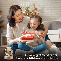 Lampe de nuit boule de verre cristal décor de chambre enfants anniversaire cadeau de noël USB socle en bois LED 3D lune boule de cristal veilleuse