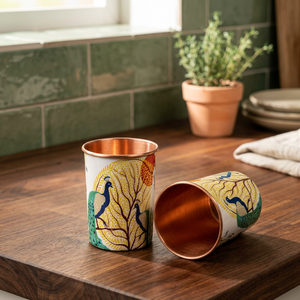 Oriental Design <b>copper</b> glass With Bird And Tree Pattern Reusable For Afternoon Tea Adults Gift - Product Image 5