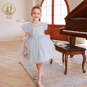 Nimble venta al por mayor verano azul encaje apliques tul niñas vestidos de fiesta cumpleaños noche vestido de graduación niños ropa traje - Product Image 1