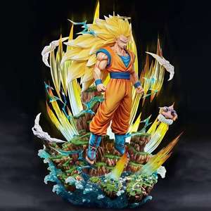 Statue GK DBZ <span class=keywords><strong>Super</strong></span> Saiyan 3 Goku avec tenue orange classique et base de scène Kid Buu, effet de flux d'eau de roche brisée, jouet - Product Image 3