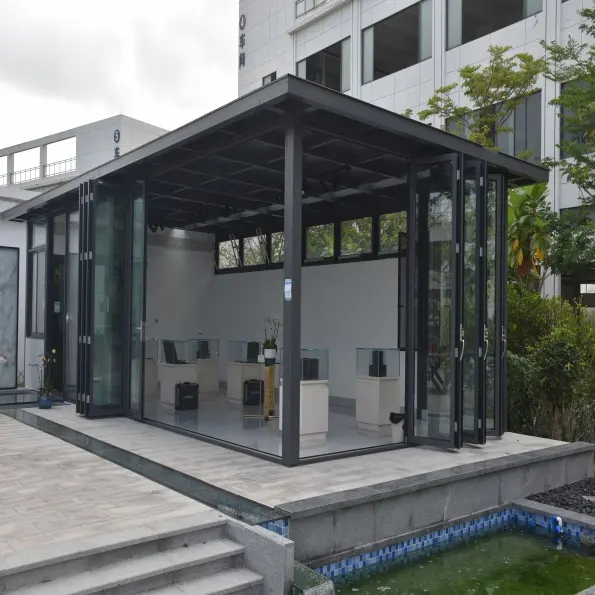 Customized Modern Design Glass Aluminum Sunroom Tempered Glass Slant Roof Molding Villa House Pergola Living Room Enhancement