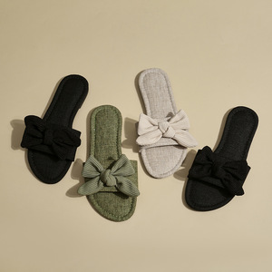 Pantuflas Planas con Lazo de Tela para Mujer, Tallas Grandes, Verano 2025, Punta Abierta, Casuales, Cool231 231 - Product Image 1