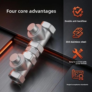 Válvula Antirretorno Roscada de Acero Inoxidable 304 HS11X-16P, Anticontaminación, Aislamiento, Doble Control de Verificación, Medidor de Agua Frontal - Product Image 5