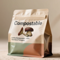 Sachet alimentaire en papier kraft écologique à fond carré avec logo imprimé, fenêtre transparente et fermeture éclair auto-scellante, pochette verticale pour biscuits et noix