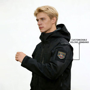 Veste coupe-vent d'extérieur noire pour homme avec <span class=keywords><strong>patch</strong></span> de bras amovible en velcro, épaissie et imperméable, uniforme de travail 100 % polyester personnalisable - Product Image 3