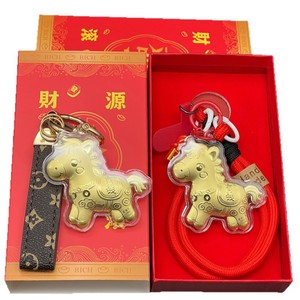 Colgante de cadena para teléfono con diseño de caballo dorado, llavero para bolso, coche, regalo, decoración, amuleto de la suerte de oro puro 999, cuerda roja con caja - Product Image 5