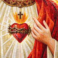 Mosaïque murale en verre fait main du Sacré-Cœur de Jésus pour la décoration murale d'hôtels, villas, spas, ou comme toile de fond d'autel d'église