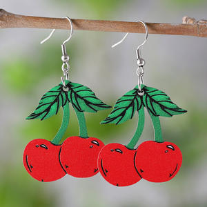 Pendientes de madera fruta sandía limón piña cereza colgante pendientes de doble cara para mujer Uionen 1098 - Product Image 4