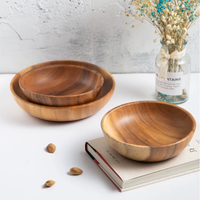 Moderne massief acacia houten schaal borden geheel van één stuk servies salade serveerschaal fruit noten granen ondiepe mond party houten bord